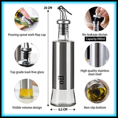 300ml Glass Oil Control Pot Bottle with Steel Covered Body